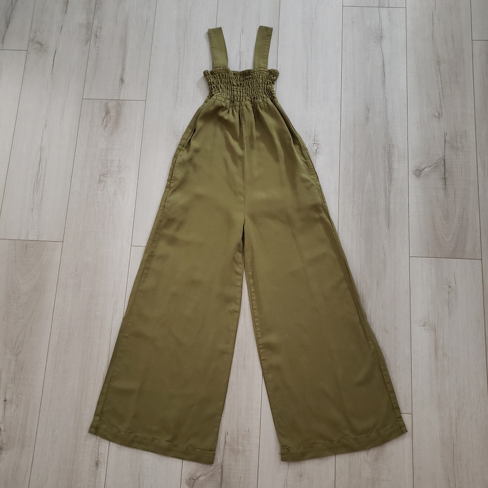 Girls Wide Leg Fall Overall Jumpsuit Olive Green Size 10 NWOT